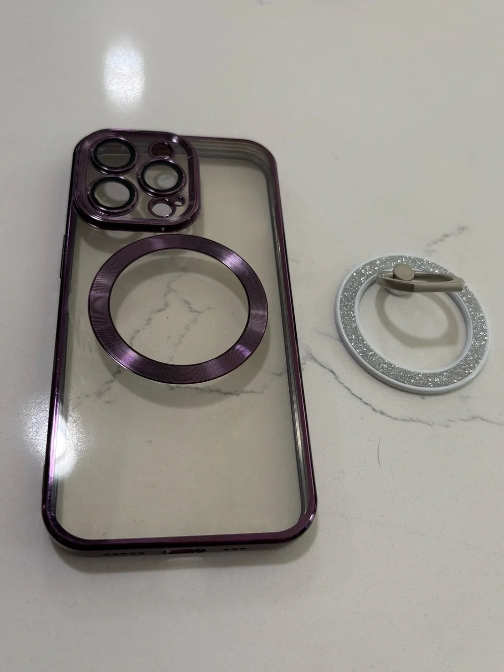 iPhone 13 Pro | Purple Clear Magnetic Phone Case with Ring Holder